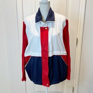 Vintage Alfred Dunner Red White Blue Jacket Size 18 Long Sleeves Zipper